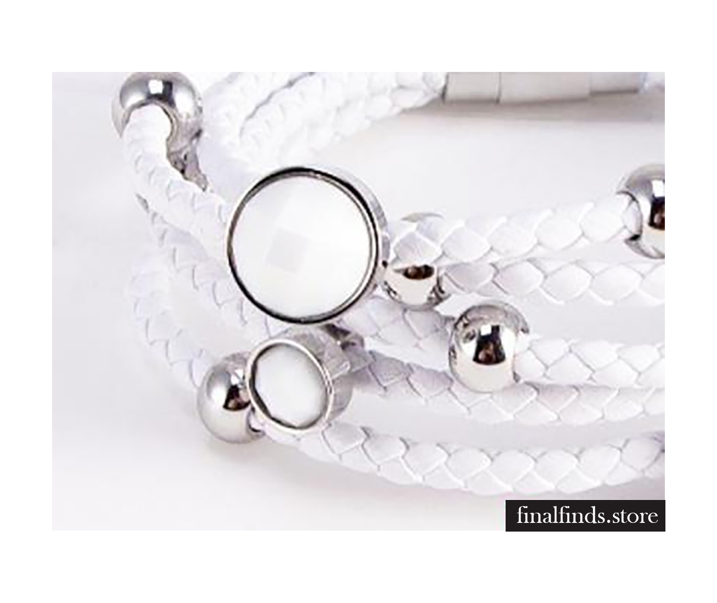 Wit leren armband met zilveren met zircon stenen - wit NBNNSB341