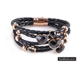Zwart leren armband met gouden bedels en zircon stenen - zwart NBNSTS335